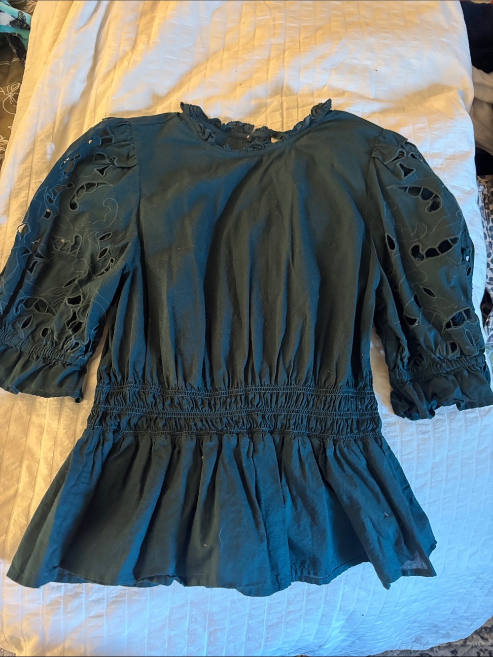 Universal Thread Dark Teal Eyelet Peplum Blouse